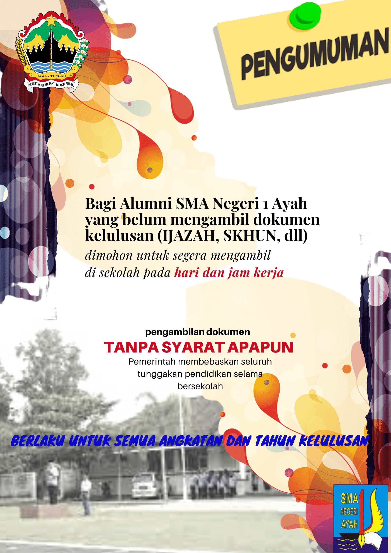 Pengumuman Bagi Seluruh Alumni SMA Negeri 1 Ayah Untuk Segera Mengambil ...